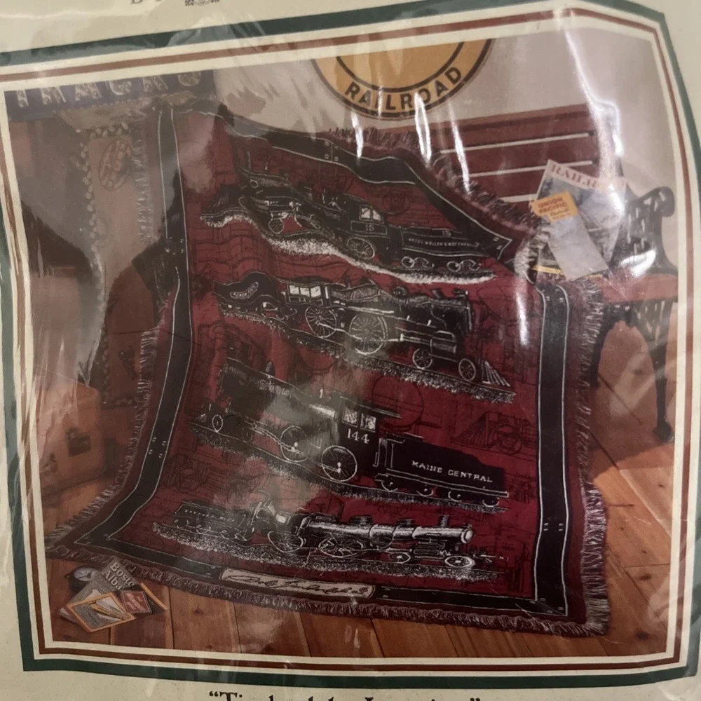 Vintage Bob Timberlake Junction Train Afghan Tapestry Throw NEW USA Crown Crafts